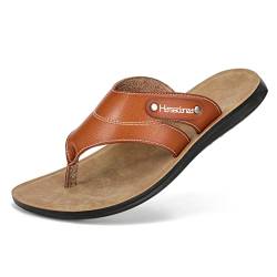 Harssidanzar Flip Flops für Herren,Bequeme Vintage-Zehensandalen, leichte Sommer Strand Sandalen KM216,Cognac, Größe 40 von Harssidanzar