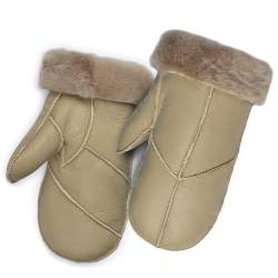 Harssidanzar Frauen Handschuhe für Winter,Lammfell Shearling Pelz gefüttert Warme Echtleder Handschuhe KL030EU,Khaki,Größe L von Harssidanzar