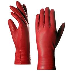 Harssidanzar Handschuhe Lammfell Damen,Damen Italienische Lammfell Lederhandschuhe Kaschmir Gefüttert,Rot,XL von Harssidanzar