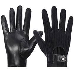 Harssidanzar Herren Autohandschuhe Leder mit Häkeln Schwarz Fahrhandschuhe Touchscreen GM030, Schwarz,Größe M von Harssidanzar