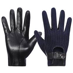 Harssidanzar Herren Autohandschuhe Leder mit Häkeln Schwarz Fahrhandschuhe Touchscreen GM030,Navy,Größe L von Harssidanzar