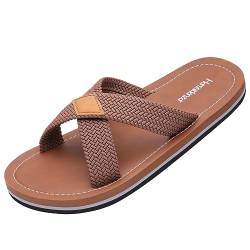 Harssidanzar Herren Cross Slide Sandalen Slip auf Bequeme Leichte Sommer Slipper Schuhe Für Innen und Outdoor Quick-Dry KM229EU,Sattel,Größe 40 von Harssidanzar