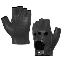 Harssidanzar Herren Fingerless Half Finger Leder Fahrhandschuhe Lammfell Ungefüttert Upgrade GM032EU,Schwarz, Größe XS von Harssidanzar