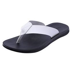 Harssidanzar Herren Flip Flops Sandalen, Sommer Tanga Bequeme Fußgewölbestütze Weiches Mikrofaser-Leder-Fußbett Strandschuhe KM215,weiß schwarz,Größe 47 von Harssidanzar