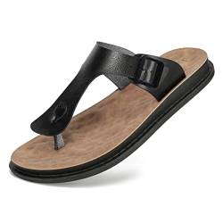 Harssidanzar Herren Flip Flops Zehentrenner, Fußgewölbestütze orthopädisches Fußbett mit weichem Kissen bequem flach Indoor Outdoor Strand Zehentrenner für Herren KM217,Schwarz,Größe 46 von Harssidanzar