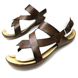 Harssidanzar Herren Leder Sandalen Riemchensandalen Gladiator Sommer Schuhe Ledersandalen Slingback Zehentrenner, Braun, 40 EU von Harssidanzar