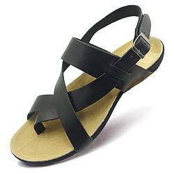 Harssidanzar Herren Leder Sandalen Riemchensandalen Gladiator Sommer Schuhe Ledersandalen Slingback Zehentrenner, Schwarz, 40 EU von Harssidanzar