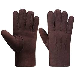 Harssidanzar Herren Lederhandschuhe,Wildleder Lammfell Shearling Dicke Wolle Gefüttert Beheizte Warme Winter Kaltwetter Kleid Fahrhandschuhe KM043EU,Braun, Größe M von Harssidanzar