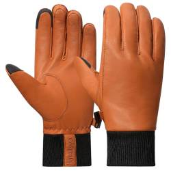 Harssidanzar Herren Lederhandschuhe mit Fleece gefüttert für kaltes Wetter, Winter Warm Goatskin Touchscreen Handschuhe HM002EU,Bräunen, Größe XL von Harssidanzar