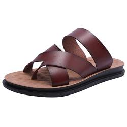 Harssidanzar Herren Sandalen Flip Flops Zehensandalen Slip On Cross Straps Slide Sandalen Toe Ring Style KM221EU,Satte, Größe 44 von Harssidanzar