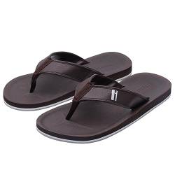 Harssidanzar Herren Zehentrenner,Klassischer String Leichte schnell trocknende wasserdichte Sommer Strand Sandalen KM230EU,Braun,Größe 44 von Harssidanzar