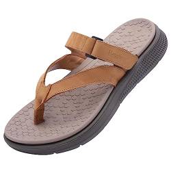 Harssidanzar Herren Zehentrenner,Leichtes Slip Auf String Hausschuhe Sandalen Mit Outdoor/Indoor Sommer Strand KM225EU,Kamel,Größe 46 von Harssidanzar