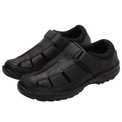 Harssidanzar Herren geschlossene Zehen Sandalen,echtes Leder bequeme justierbare Fischer Strand Sandalen Schuhe für Outdoor Walking Fahren KM227EU,Schwarz,Größe 40 von Harssidanzar