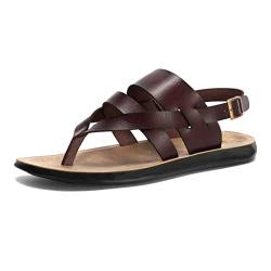 Harssidanzar Herren sandalen, Sommer bequemeverstellbare Knöchelriemen flache Slip On Sandalen für Herren KM218EU,Sattel, Größe 43 von Harssidanzar