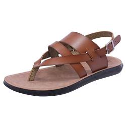 Harssidanzar Herren sandalen,Sommer bequemeverstellbare Knöchelriemen flache Slip On Sandalen für Herren KM218EU, Khaki, Größe 43 von Harssidanzar