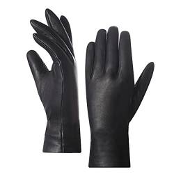 Harssidanzar Leder Handschuhe Frauen,Damen italienische Lammfell Lederhandschuhe Kaschmir Gefüttert, Schwarz, XL von Harssidanzar