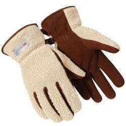 Harssidanzar Leder Winterhandschuhe Für Herren Schafsfell Wildleder Outdoor Schnee Ski Thermal Fleece und Thinsulate Gefüttert Weich SM041EU,Beige/Hellbraun,Größe XL von Harssidanzar