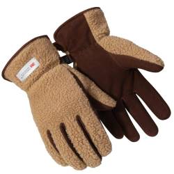 Harssidanzar Leder Winterhandschuhe Für Herren Schafsfell Wildleder Outdoor Schnee Ski Thermal Fleece und Thinsulate Gefüttert Weich SM041EU,Kamel/Dunkelbraun, Größe L von Harssidanzar