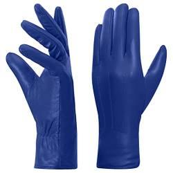 Harssidanzar Leder handschuhe Frauen, Winter Warm Fleecefutter Touchscreen Vintage Finished GL018EU,Blau,Größe XL von Harssidanzar