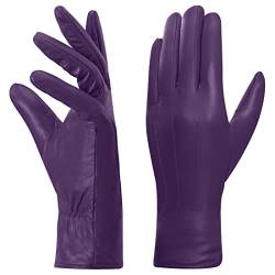 Harssidanzar Leder handschuhe für Damen, Winter Warm Fleecefutter Touchscreen Vintage Finished GL018EU,Lila,Größe XL von Harssidanzar