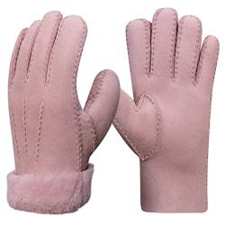 Harssidanzar Leder handschuhe für Damen,Winter kaltes Wetter beheizt warmes Kleid Fahrhandschuhe KL025EU,Rosa,Größe M von Harssidanzar