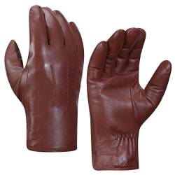 Harssidanzar Lederhandschuhe Herren,Winter Kaninchenfell gefütterte weiche Echtlederhandschuhe KM047EU,Cognac,Größe M von Harssidanzar