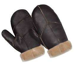 Harssidanzar Männer Fäustlinge für Winter,Lammfell Shearling Pelz gefüttert Warme Echtleder Fäustlinge Handschuh KM054EU,Braun,Größe L von Harssidanzar