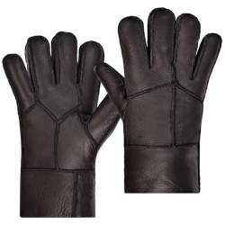 Harssidanzar Männer Shearling Handschuhe,Warme Winter Leder Shearling Schaffell Handschuhe KM056EU,Braun,Größe M von Harssidanzar