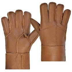 Harssidanzar Männer Shearling Handschuhe,Warme Winter Leder Shearling Schaffell Handschuhe KM056EU,Kaffee,Größe L von Harssidanzar