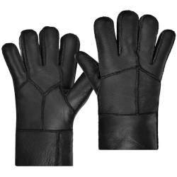 Harssidanzar Männer Shearling Handschuhe,Warme Winter Leder Shearling Schaffell Handschuhe KM056EU,Schwarz,Größe L von Harssidanzar