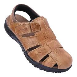 Harssidanzar Männer Wandern Sandalen,Herren Echtes Leder Geschlossene Zehe Leder Fischer Outdoor Wandern Sportschuhe Sommer KM226EU,Bräunen,Größe 40 von Harssidanzar