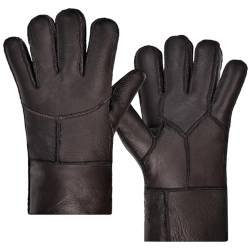 Harssidanzar Winter Lederhandschuhe, warme Shearling Wolle gefüttert für Männer Winter kaltes Wetter Handschuhe KM053EU,Braun,Größe XL von Harssidanzar