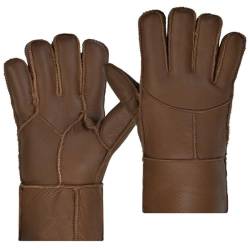 Harssidanzar Winter Lederhandschuhe, warme Shearling Wolle gefüttert für Männer Winter kaltes Wetter Handschuhe KM053EU,Karamell,Größe L von Harssidanzar