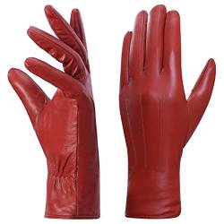 Harssidanzar Winter Warm Fleecefutter für Damen, Winter Leder handschuhe Touchscreen Vintage Finished GL018EU, Rot,Größe L von Harssidanzar