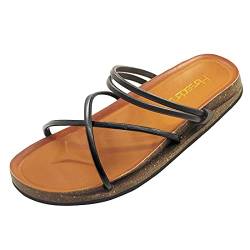 Harssidanzar Womens Leather Slide Sandals Zwei in einem Upgrade,Basis Schwarz,Schuhgröße 39 von Harssidanzar