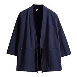 Haseil Herren Kimono Cardigan Japanische Jacken Lässige Baumwolle Offene Vorderseite Leicht Leinen Yukata - Blau - Medium von Haseil