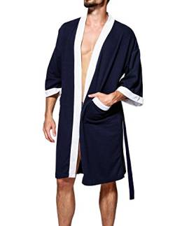 Haseil Herren Türkische Baumwolle Bademantel Waffel Kimono Frottee Hotel Spa Bademäntel, Marineblau, X-Large von Haseil