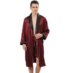 Haseil Luxuriöser Kimono-Bademantel für Herren, mit Shorts, Seidensatin, leicht, langärmelig, Nachtwäsche-Set, Weinrot, XX-Large von Haseil