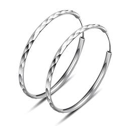 Hasnsofie Creolen Silber 925, Ohrringe Silber Creolen Damen 925, Kreole Rund Ring ohne Zirkonia, Ohrringe Hoop Kreis, 40mm Groß Ohrschmuck für Frau Mädchen Passt Alltag Party Hochzeit von Hasnsofie