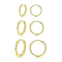 Hasnsofie Creolen Silber 925 Damen Ohrringe, 3 Paare 925 Sterling Silber Gold Creolen Ohrringe Set, Hypoallergen Klein Schlafen Silber Creolen Ohrringe, Silber Creolen Ohrringe Set in 10, 12, 14mm von Hasnsofie