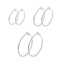 Hasnsofie Creolen Silber 925 Ohrringe für Damen, 925 Sterling Silber Creolen Ohrringe Set, Hypoallergen Groß Silber Huggie Creolen Ohrringe, Silber Damen Kreolen Creolen Ohrringe Set in 30, 40, 50mm von Hasnsofie