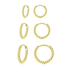 Hasnsofie Creolen Silber Damen Ohrringe, 3 Paare 925 Sterling Silber Creolen Ohrringe Set, Hypoallergen Klein Schlafen Creolen Ohrringe, Unisex Gold Perlen Kreolen Ohrringe Set in 10, 12, 14mm von Hasnsofie