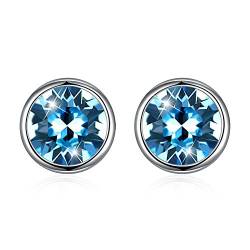 Hasnsofie Silber Ohrstecker 925 Ohrringe, 925 Sterling Silber Blau Ohrstecker 8mm Rund Klein Ohrringe, Unisex Allergenfrei Silber Ohrringe für Damen Herren Mädchen Jungen von Hasnsofie