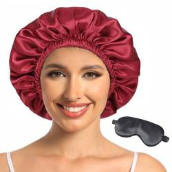 Hat Hut Seidenhaube Satin Bonnet Satin Schlafhaube Einstellbare Seidenmütze Doppellagig Silk Schlafmütze für Damen (Rot/Schwarz) von Hat Hut