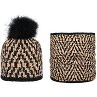 Hat You Strickmütze Damen Winter Set aus Bouclé-Garn mit Jacquard Chevron-Muster von Hat You