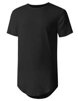 Herren Hipster Curve Hem Droptail Tee Premium Longline T-Shirt - Schwarz - Mittel von Hat and Beyond