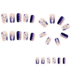 Hatem Eisblaue Farbverlaufs-Kamelien-Tragbare NäGel für Fertige Tragbare Nagelaufkleber-Nagelkunst-Fertige NäGel von Hatem