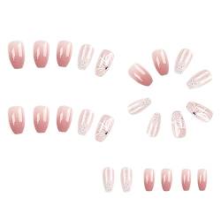 Hatem Glitzernägel mit Farbverlauf in Rosa, Tragbar, zum Aufdrücken Von Nägeln, Vollständige Nagelspitzen, Künstliche Nägel, ABS von Hatem