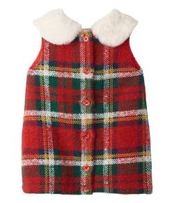 Hatley Baby-Mädchen Shift Dress Kleid, Kunstfellkragen mit Schottenkaro, 80 von Hatley