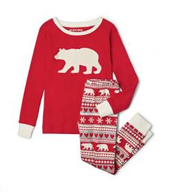Hatley Damen Moose Family Pyjamas Zweiteiliger Schlafanzug, Rot (Kid's Long Sleeve Appliqué Pyjama Set-Bear Fair Isle 600), Large (Herstellergröße: 6 Jahre) von Little Blue House by Hatley